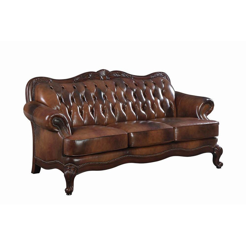 Coaster Furniture Victoria 500681 Full Leather Upholstered Rolled Arm Sofa - Brown IMAGE 1