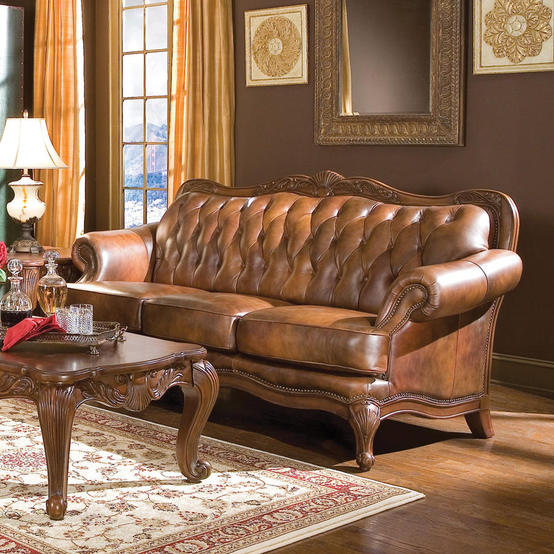 Coaster Furniture Victoria 500681 Full Leather Upholstered Rolled Arm Sofa - Brown IMAGE 3