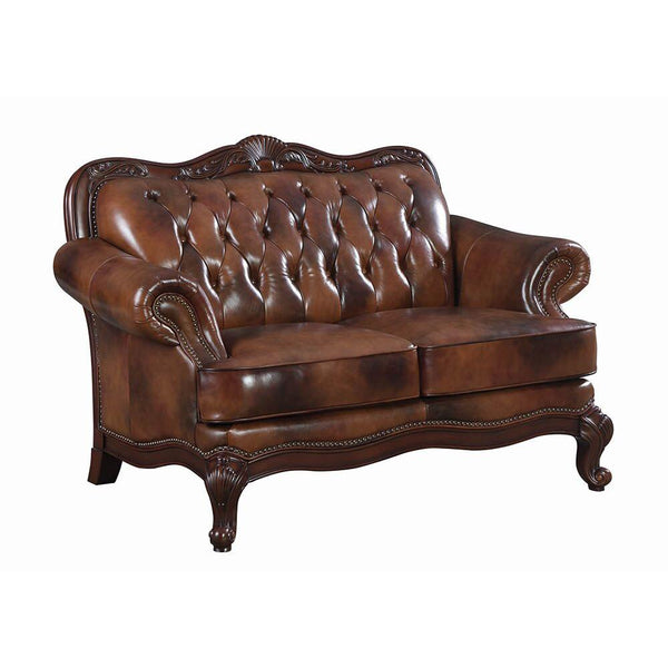 Coaster Furniture Victoria 500682 Full Leather Upholstered Rolled Arm Loveseat - Brown IMAGE 1