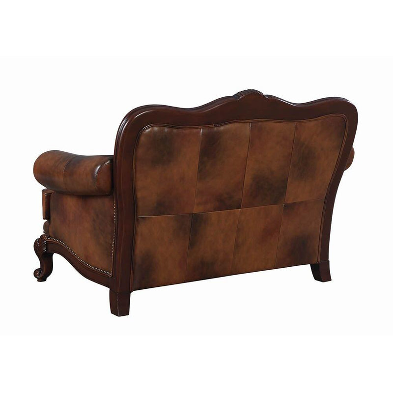 Coaster Furniture Victoria 500682 Full Leather Upholstered Rolled Arm Loveseat - Brown IMAGE 2
