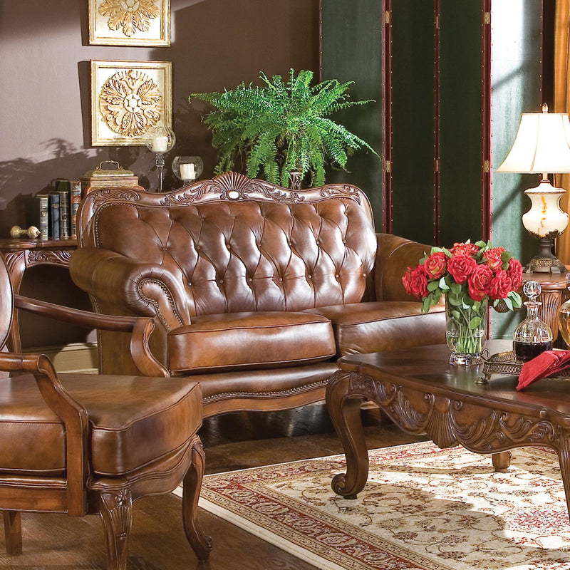 Coaster Furniture Victoria 500682 Full Leather Upholstered Rolled Arm Loveseat - Brown IMAGE 3