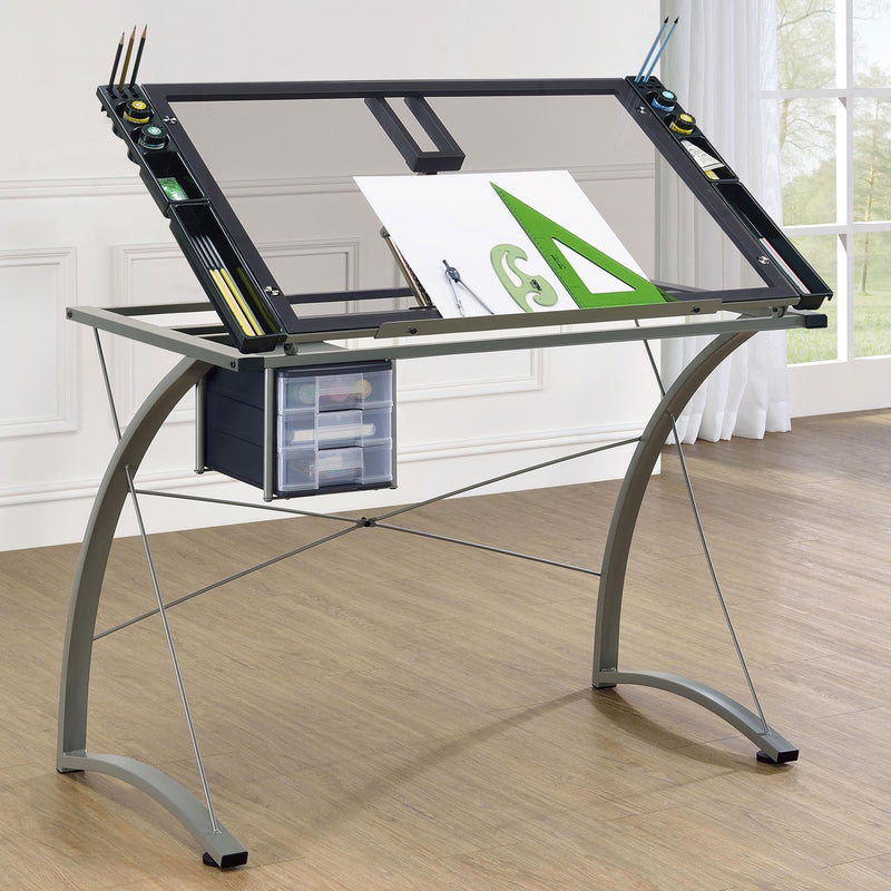 Coaster Furniture Melo 800986 41-inch Glass Top Drafting Table with Storage - Silver IMAGE 10