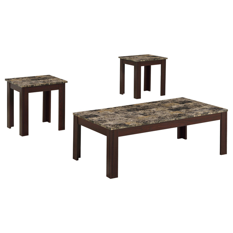 Coaster Furniture Rhodes 700395 3-piece Faux Marble Top Coffee Table Set - Brown IMAGE 1