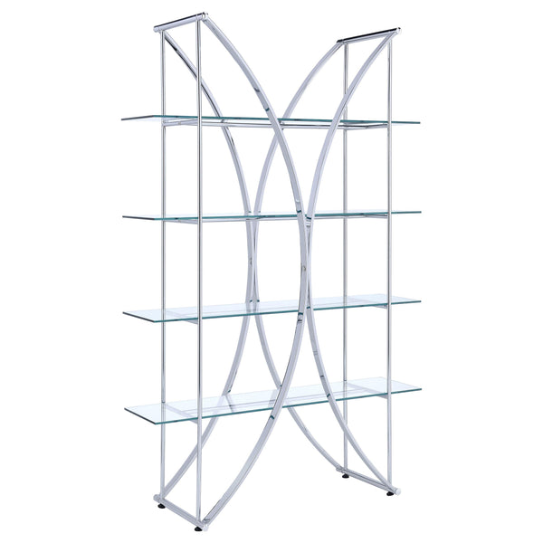 Coaster Furniture Larson 910050 73-inch 4-shelf Glass Bookshelf - Chrome IMAGE 1