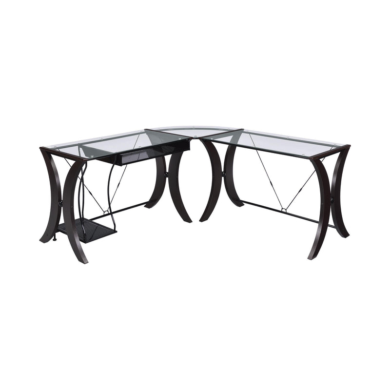 Coaster Furniture Monterey 800446 67-inch Glass Top L-Shape Computer Desk - Cappuccino IMAGE 4