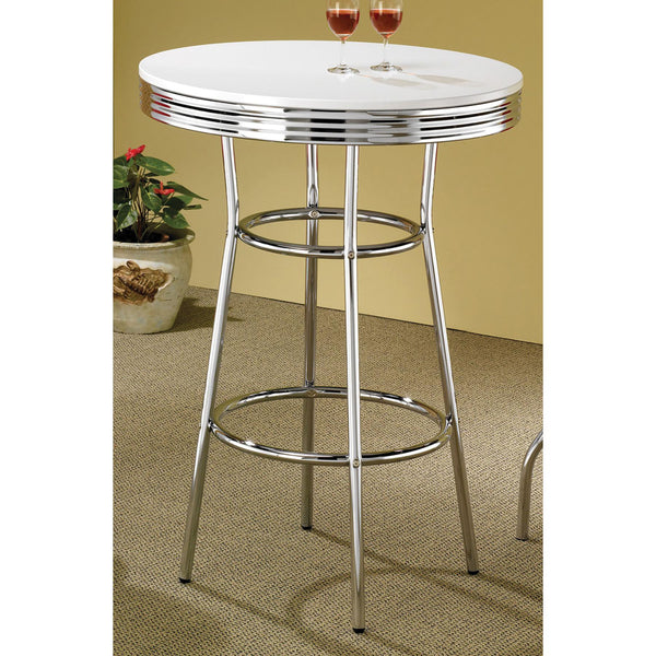 Coaster Furniture Retro 2300 Round 30-inch 1950's Bistro Pub Height Bar Table - White IMAGE 1