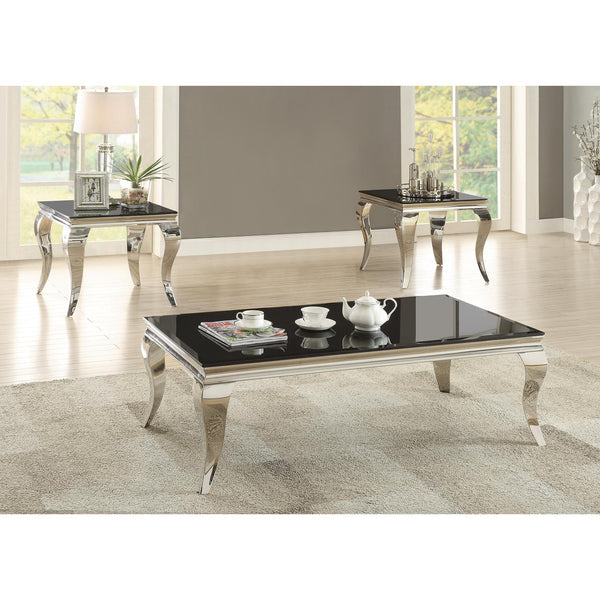 Coaster Furniture Carone 705018 Rectangular Glass Top Coffee Table - Black and Chrome IMAGE 1