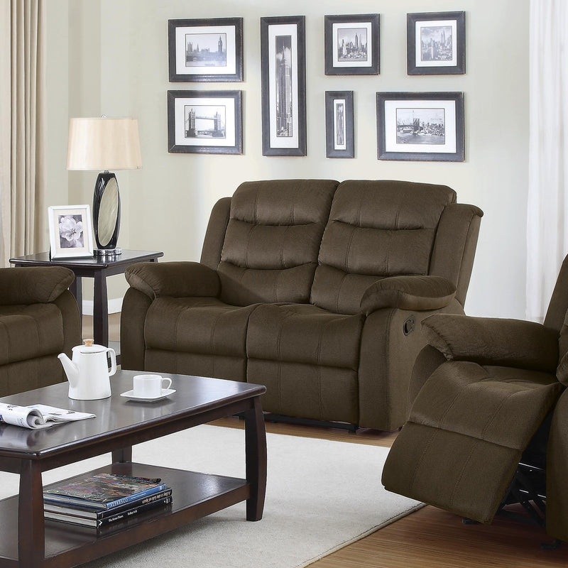 Coaster Furniture Rodman 601882 Upholstered Padded Arm Reclining Loveseat - Olive Brown IMAGE 1