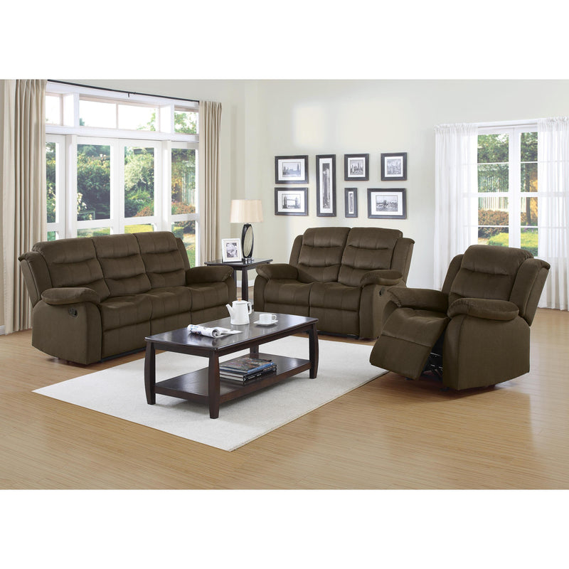 Coaster Furniture Rodman 601882 Upholstered Padded Arm Reclining Loveseat - Olive Brown IMAGE 3