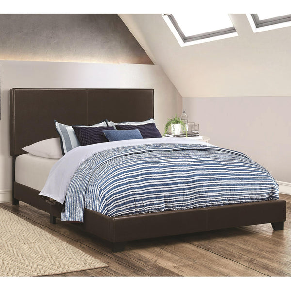 Coaster Furniture Dorian 300762KE Faux Leather Upholstered Eastern King Panel Bed - Brown IMAGE 1