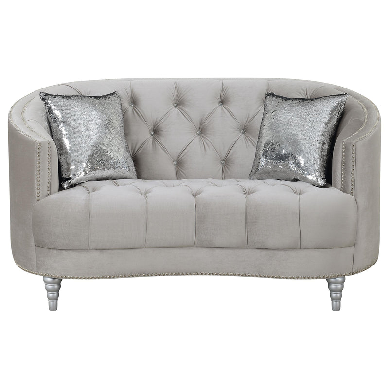 Coaster Furniture Avonlea 508462 Upholstered Sloped Arm Loveseat - Grey Velvet IMAGE 2