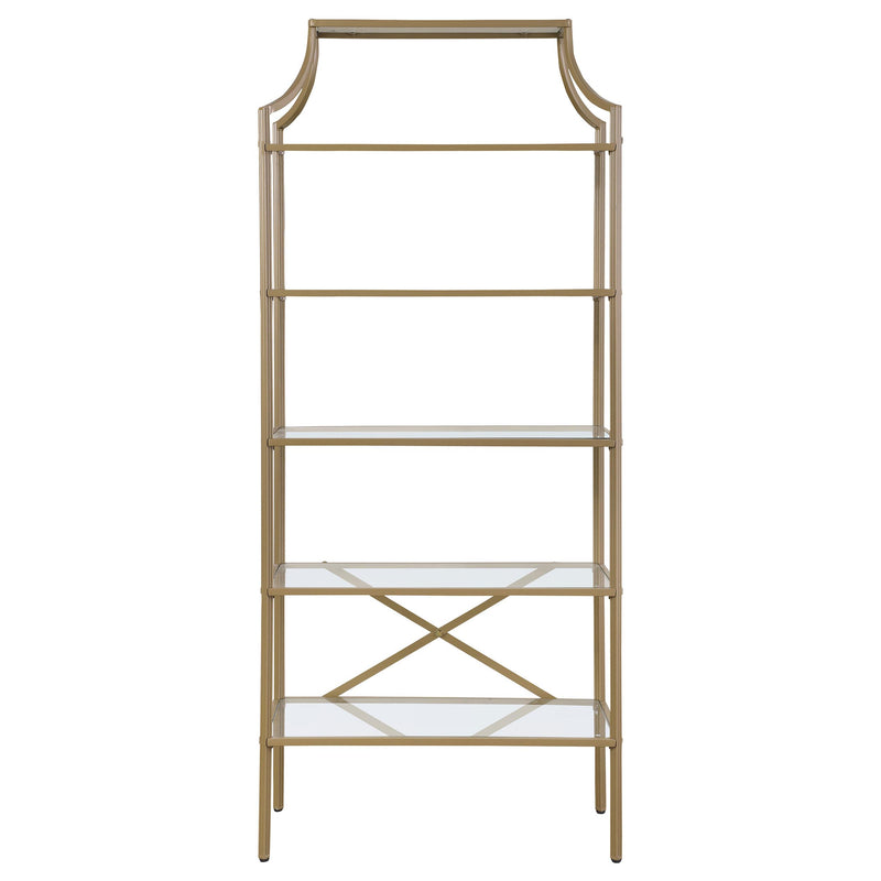 Coaster Furniture Serena 804393 70-inch 5-shelf Glass Bookshelf - Gold IMAGE 2