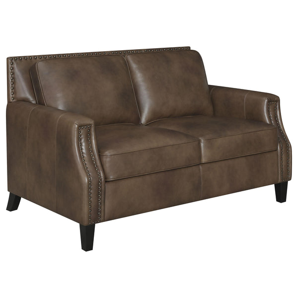 Coaster Furniture Leaton 509442 Upholstered Recessed Arm Loveseat - Brown Sugar IMAGE 1