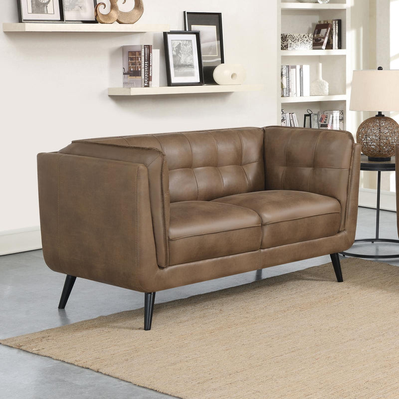 Coaster Furniture Thatcher 509422 Upholstered Tuxedo Arm Tufted Loveseat - Brown IMAGE 11