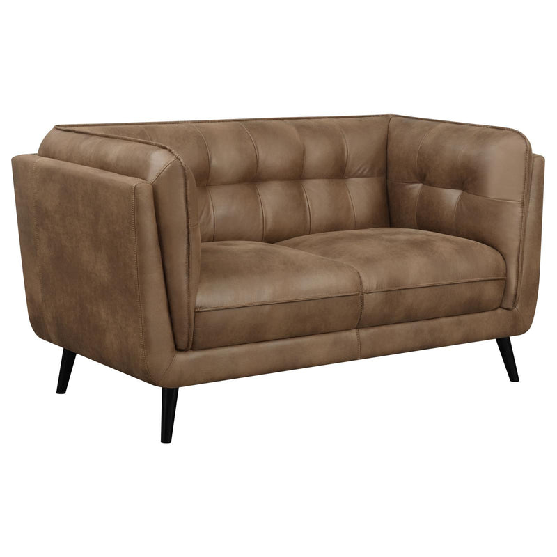 Coaster Furniture Thatcher 509422 Upholstered Tuxedo Arm Tufted Loveseat - Brown IMAGE 1