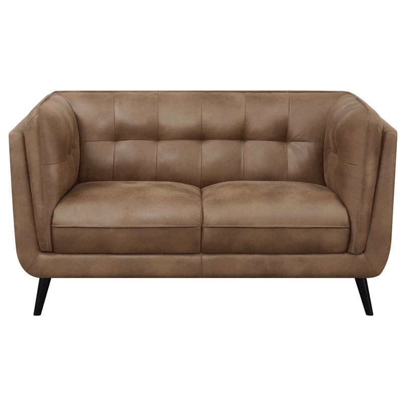 Coaster Furniture Thatcher 509422 Upholstered Tuxedo Arm Tufted Loveseat - Brown IMAGE 3