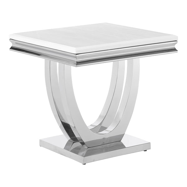 Coaster Furniture Kerwin 708537 Square Stone Top End Table - White and Chrome IMAGE 1