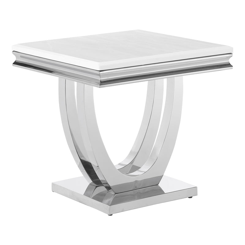 Coaster Furniture Kerwin 708537 Square Stone Top End Table - White and Chrome IMAGE 1
