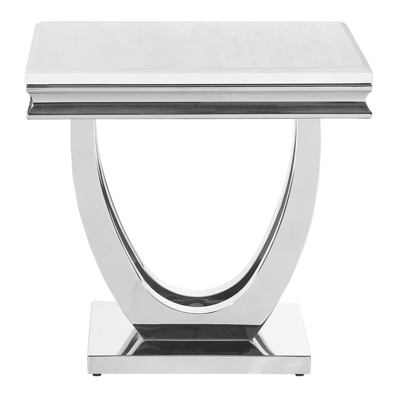 Coaster Furniture Kerwin 708537 Square Stone Top End Table - White and Chrome IMAGE 3