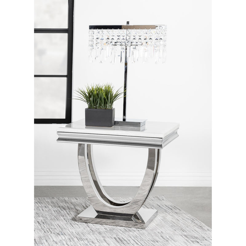 Coaster Furniture Kerwin 708537 Square Stone Top End Table - White and Chrome IMAGE 6
