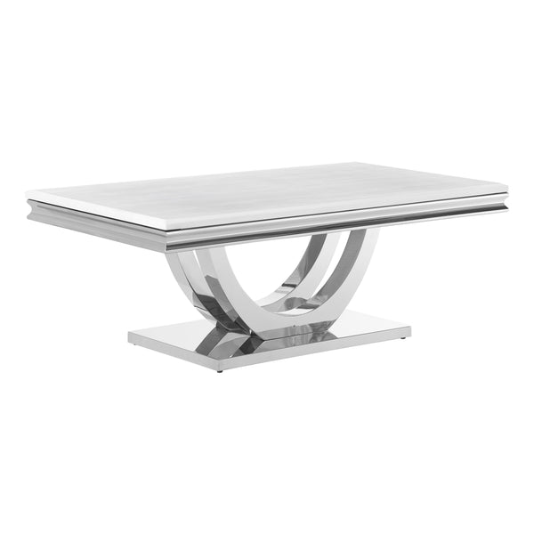 Coaster Furniture Kerwin 708538 Rectangular Stone Top Coffee Table - White and Chrome IMAGE 1