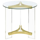 Coaster Furniture Janessa 710067 Round Glass Top Acrylic Leg End Table - Matte Brass IMAGE 3