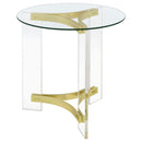 Coaster Furniture Janessa 710067 Round Glass Top Acrylic Leg End Table - Matte Brass IMAGE 5