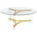 Coaster Furniture Janessa 710068 Round Glass Top Acrylic Leg Coffee Table - Matte Brass IMAGE 1