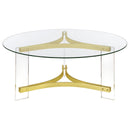 Coaster Furniture Janessa 710068 Round Glass Top Acrylic Leg Coffee Table - Matte Brass IMAGE 3