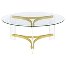 Coaster Furniture Janessa 710068 Round Glass Top Acrylic Leg Coffee Table - Matte Brass IMAGE 6
