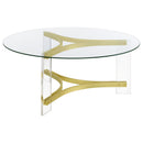 Coaster Furniture Janessa 710068 Round Glass Top Acrylic Leg Coffee Table - Matte Brass IMAGE 7