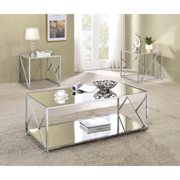 Coaster Furniture Provins 720794 3-piece Coffee and End Table Set - Mirror and Chrome IMAGE 1