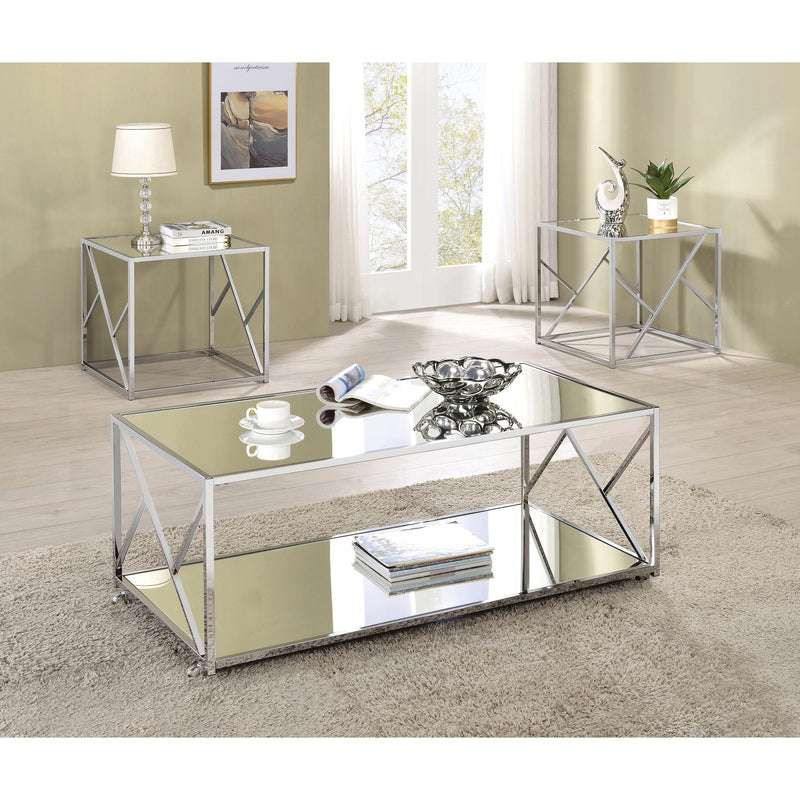 Coaster Furniture Provins 720794 3-piece Coffee and End Table Set - Mirror and Chrome IMAGE 1