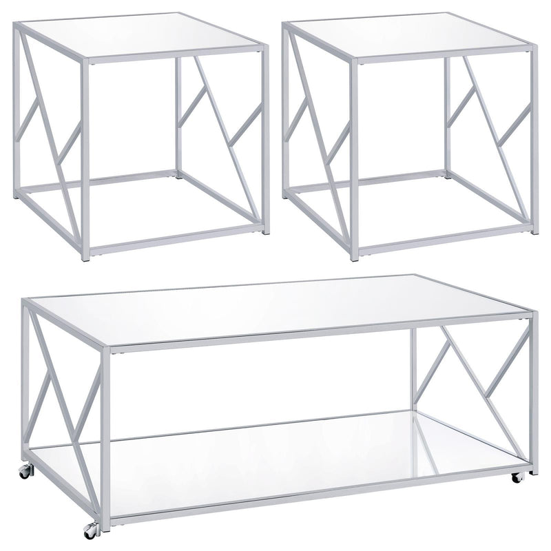 Coaster Furniture Provins 720794 3-piece Coffee and End Table Set - Mirror and Chrome IMAGE 2