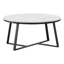 Coaster Furniture Hugo 723238 Round Faux Marble Coffee Table - White and Matte Black IMAGE 1
