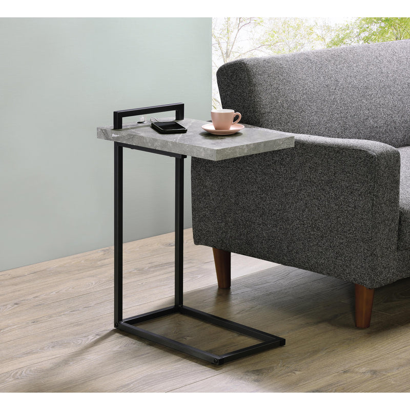 Coaster Furniture Maxwell 931129 C-shaped Side Table USB Charging - Grey Faux Marble IMAGE 2