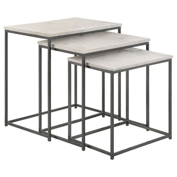 Coaster Furniture Medora 936016 3-piece Marble Top Nesting Table Set - White IMAGE 1