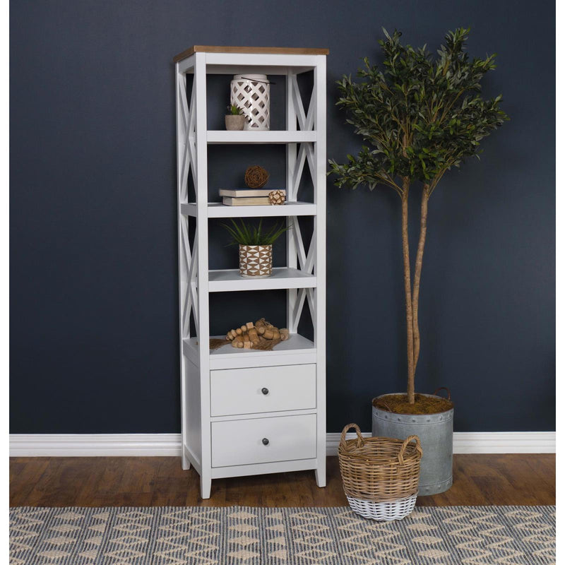 Coaster Furniture Hollis 708254 4-shelf Wood Media Tower with Drawers - Brown and White IMAGE 2