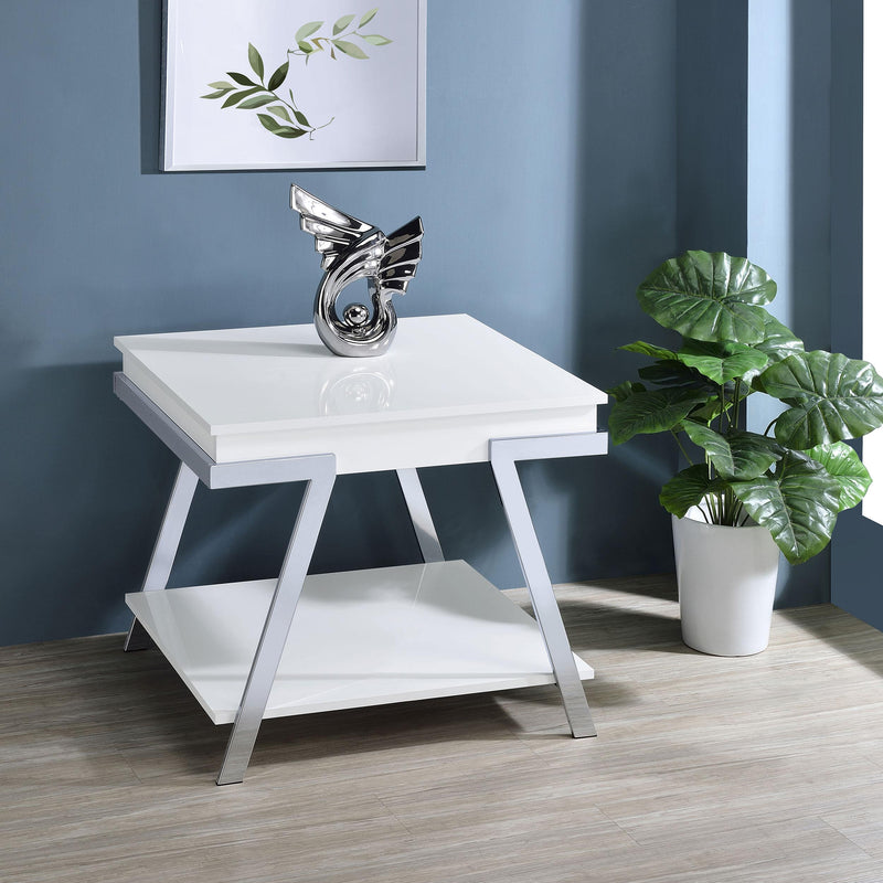 Coaster Furniture Marcia 2 pc Occasional Table Set - White High Gloss/Chrome IMAGE 2