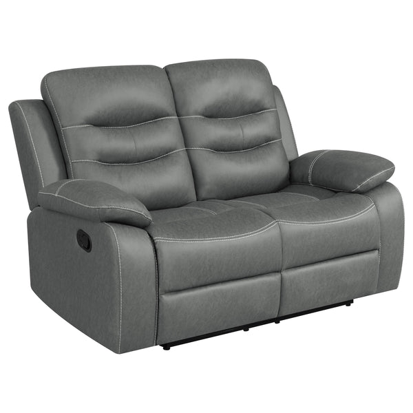 Coaster Furniture Nova 602532 Upholstered Padded Arm Reclining Loveseat - Dark Grey IMAGE 1