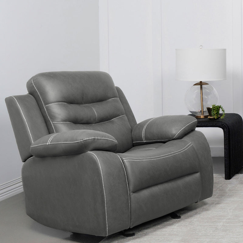 Coaster Furniture Nova 602533 Upholstered Padded Arm Glider Recliner - Dark Grey IMAGE 2
