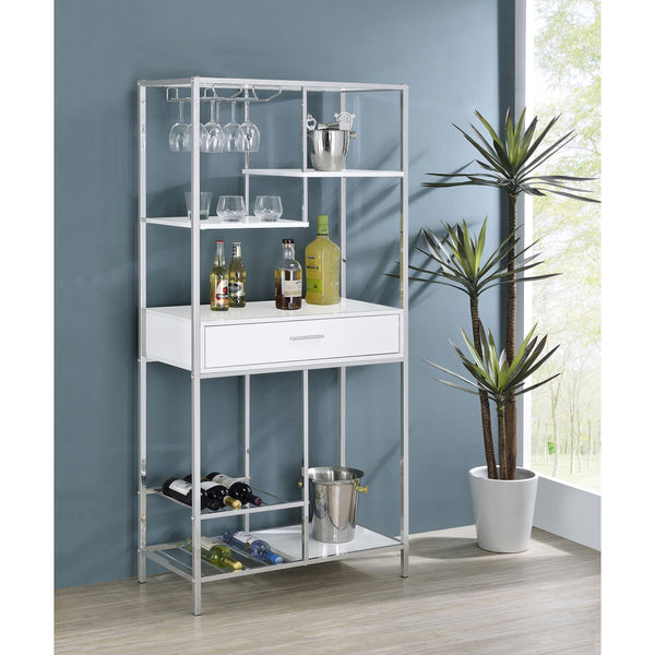 Coaster Furniture Figueroa 182034 5-shelf LED Wine Storage Bar Cabinet - White High Gloss IMAGE 1