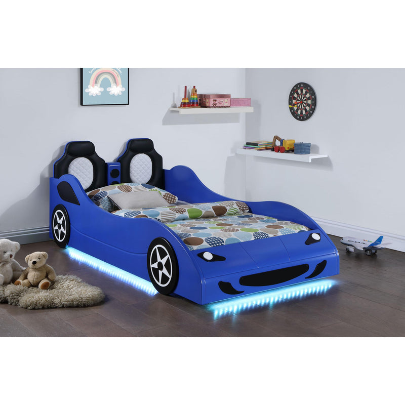 Coaster Furniture Cruiser 400478 Wood Twin LED Race Car Bed - Blue IMAGE 1