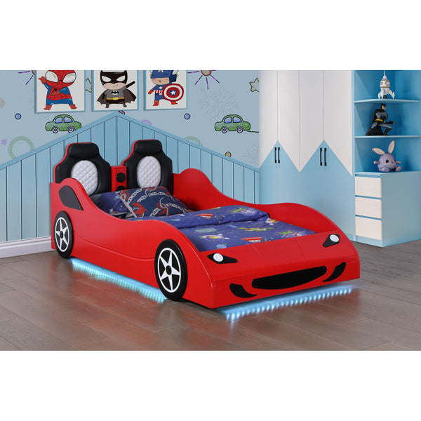 Coaster Furniture Cruiser 400479 Wood Twin LED Race Car Bed - Red IMAGE 1