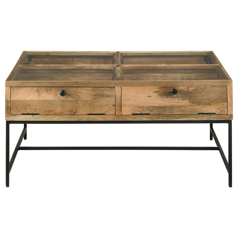 Coaster Furniture Stephie 704698 4-Drawer Square Glass Top Coffee Table - Honey Brown IMAGE 4