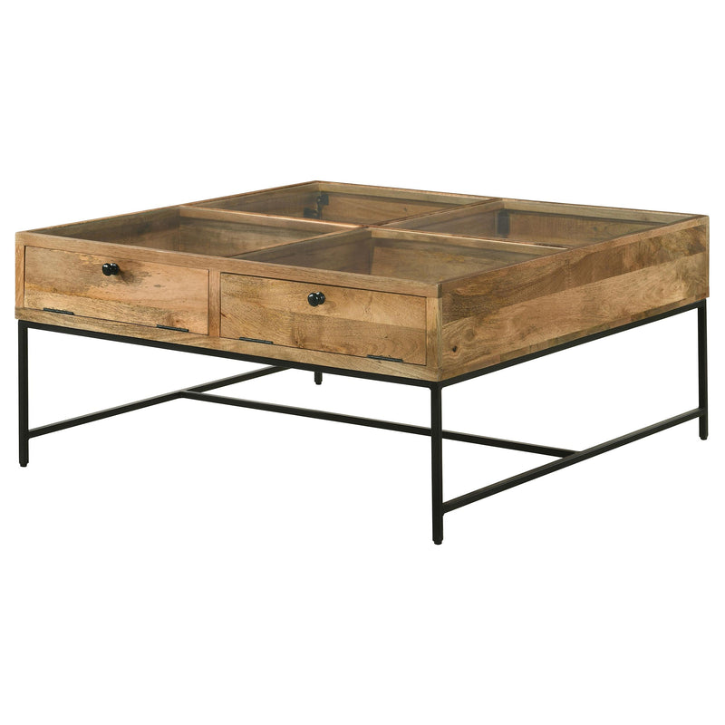 Coaster Furniture Stephie 704698 4-Drawer Square Glass Top Coffee Table - Honey Brown IMAGE 5