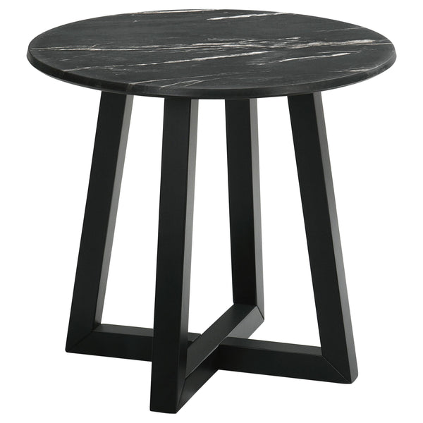 Coaster Furniture Skylark 707847 Round Marble-like SmartTop Side End Table - Black IMAGE 1