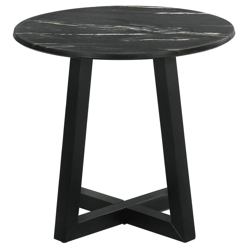 Coaster Furniture Skylark 707847 Round Marble-like SmartTop Side End Table - Black IMAGE 3