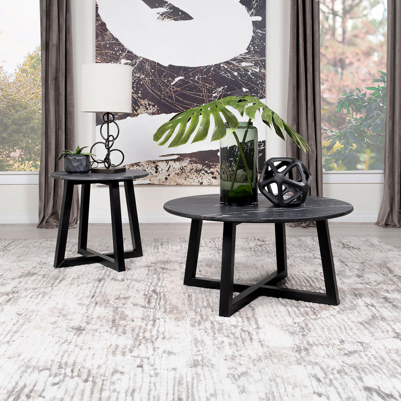 Coaster Furniture Skylark 707847 Round Marble-like SmartTop Side End Table - Black IMAGE 6
