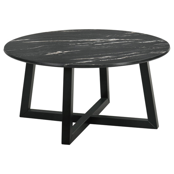 Coaster Furniture Skylark 707848 Round Marble-like SmartTop Coffee Table - Black IMAGE 1